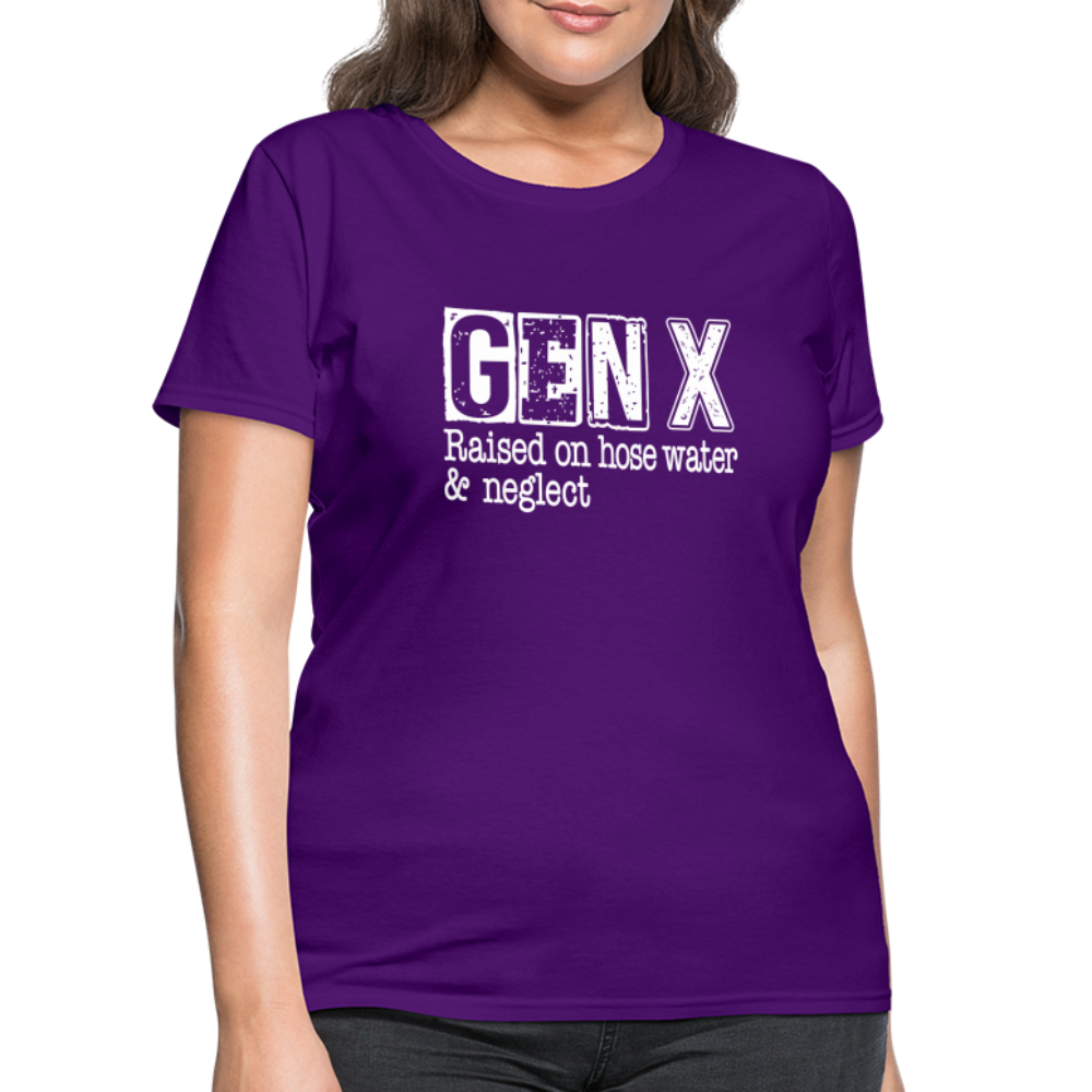 GEN X Women's Contoured T-Shirt (Raised on hose water & neglect) - purple