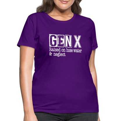 GEN X Women's Contoured T-Shirt (Raised on hose water & neglect) - purple