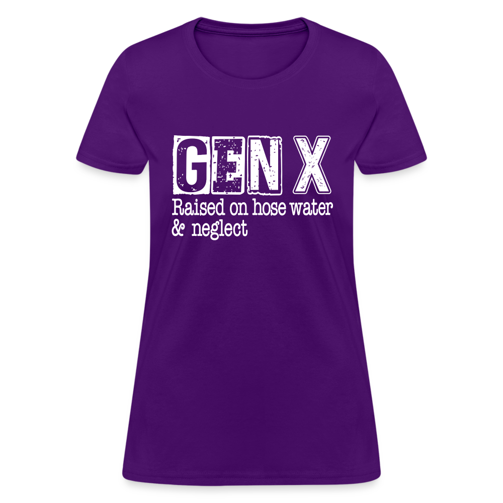 GEN X Women's Contoured T-Shirt (Raised on hose water & neglect) - purple