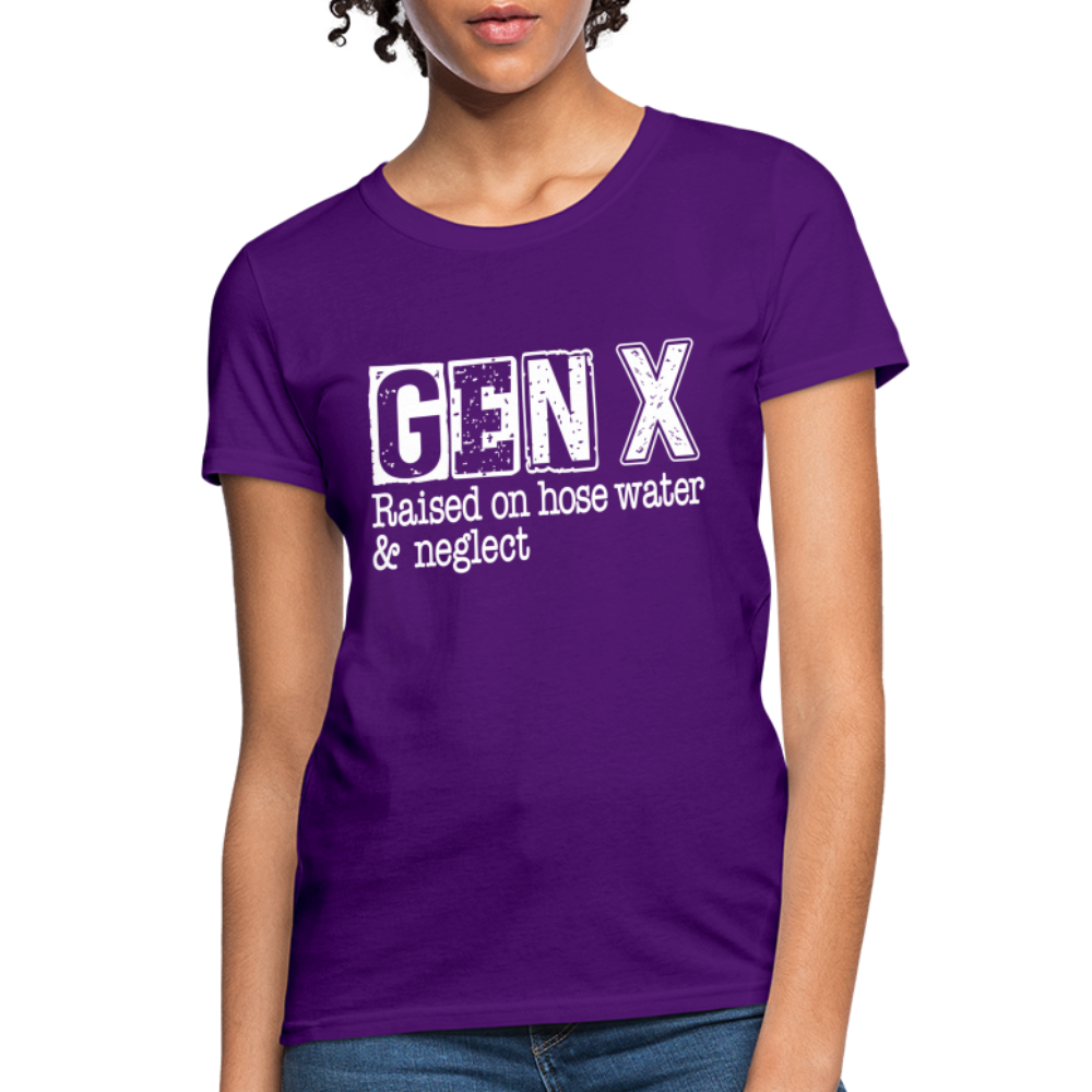 GEN X Women's Contoured T-Shirt (Raised on hose water & neglect) - purple