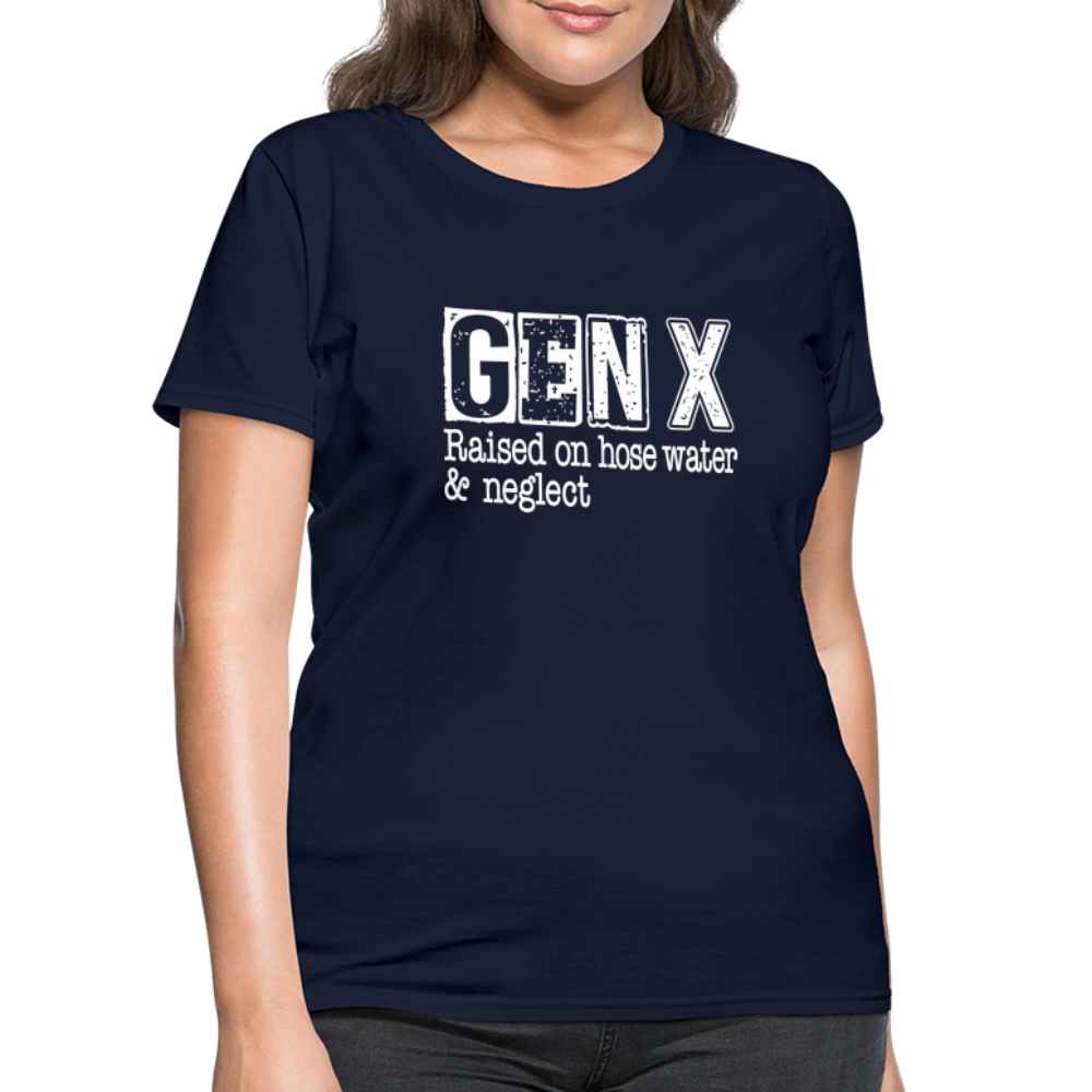 GEN X Women's Contoured T-Shirt (Raised on hose water & neglect) - navy