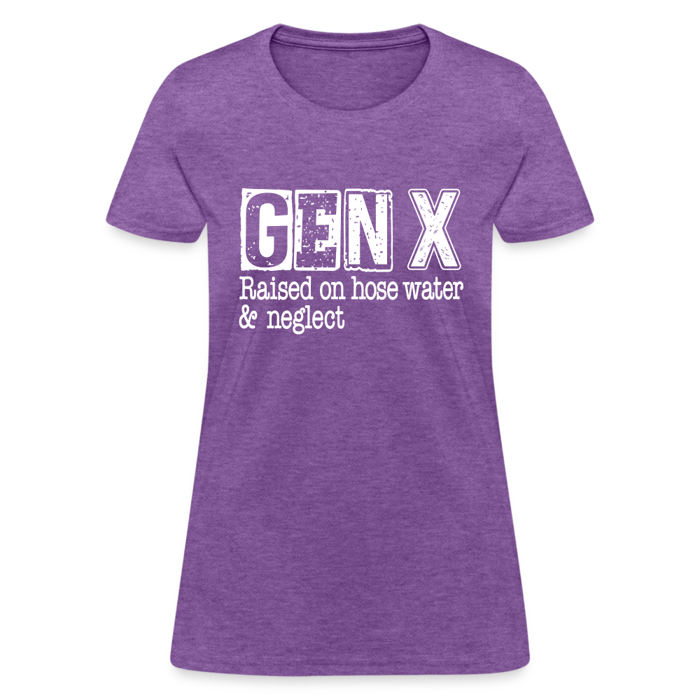 GEN X Women's Contoured T-Shirt (Raised on hose water & neglect) - purple heather