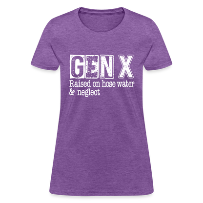 GEN X Women's Contoured T-Shirt (Raised on hose water & neglect) - purple heather