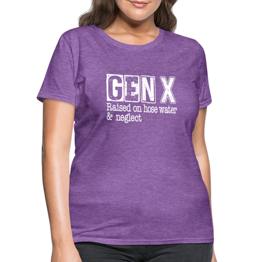 GEN X Women's Contoured T-Shirt (Raised on hose water & neglect) - purple heather