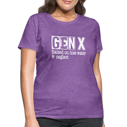 GEN X Women's Contoured T-Shirt (Raised on hose water & neglect) - purple heather