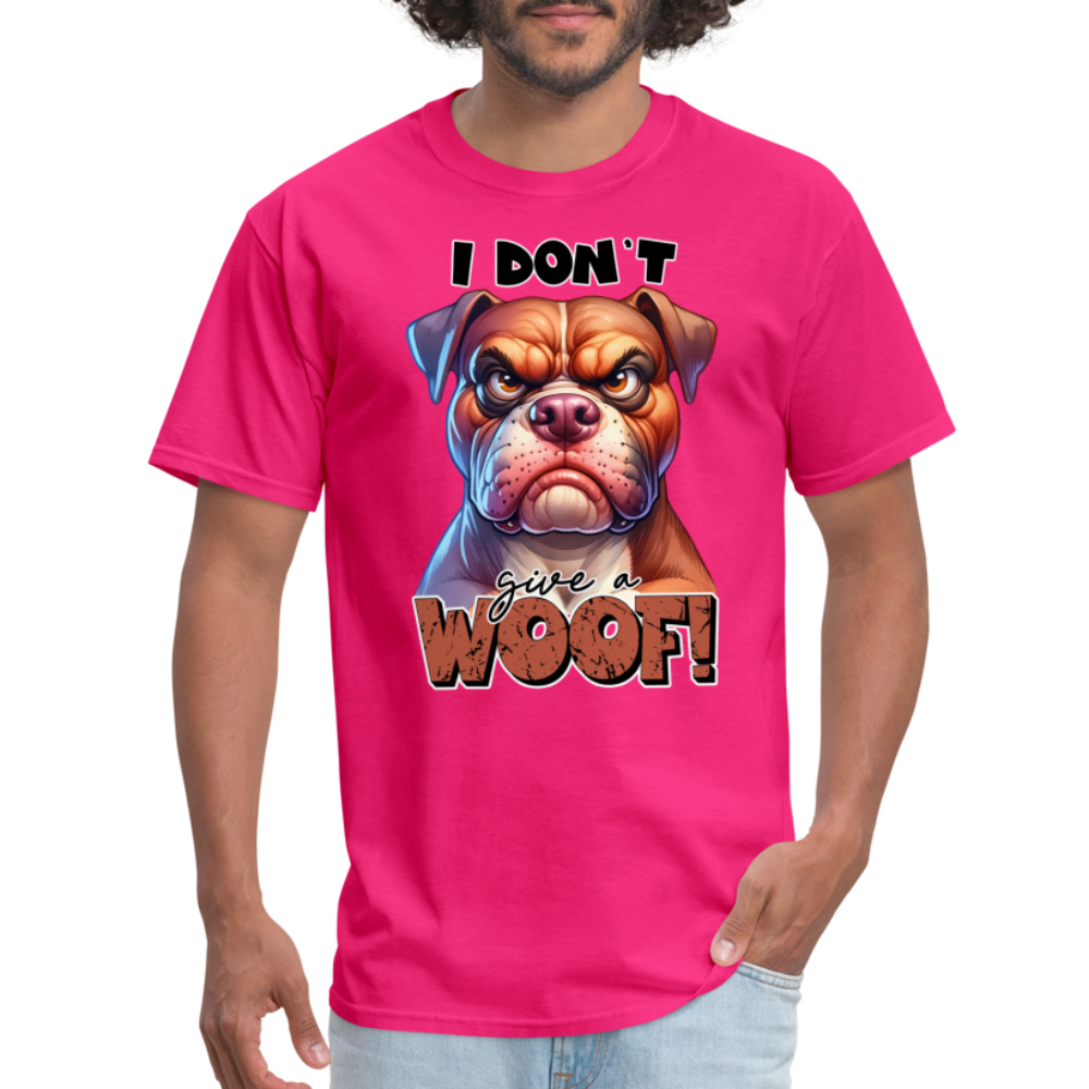 I Don't Give a Woof (Grump Dog with Attitude) T-Shirt - fuchsia