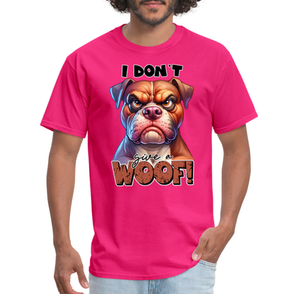 I Don't Give a Woof (Grump Dog with Attitude) T-Shirt - fuchsia