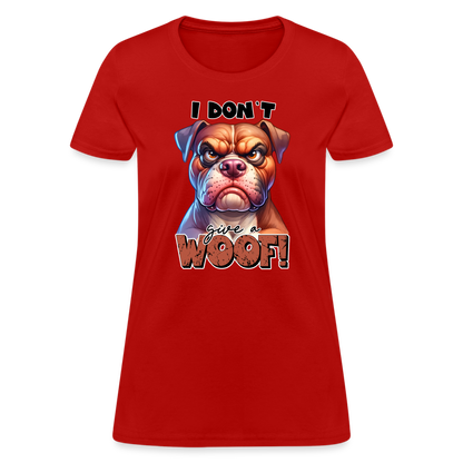 I Don't Give a Woof (Grump Dog with Attitude) Women's Contoured T-Shirt - red