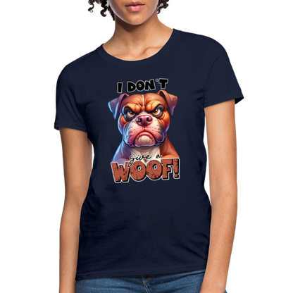 I Don't Give a Woof (Grump Dog with Attitude) Women's Contoured T-Shirt - navy