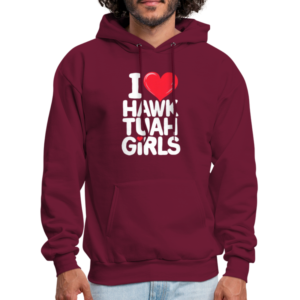 I Love Hawk Tuah Girls Hoodie - burgundy