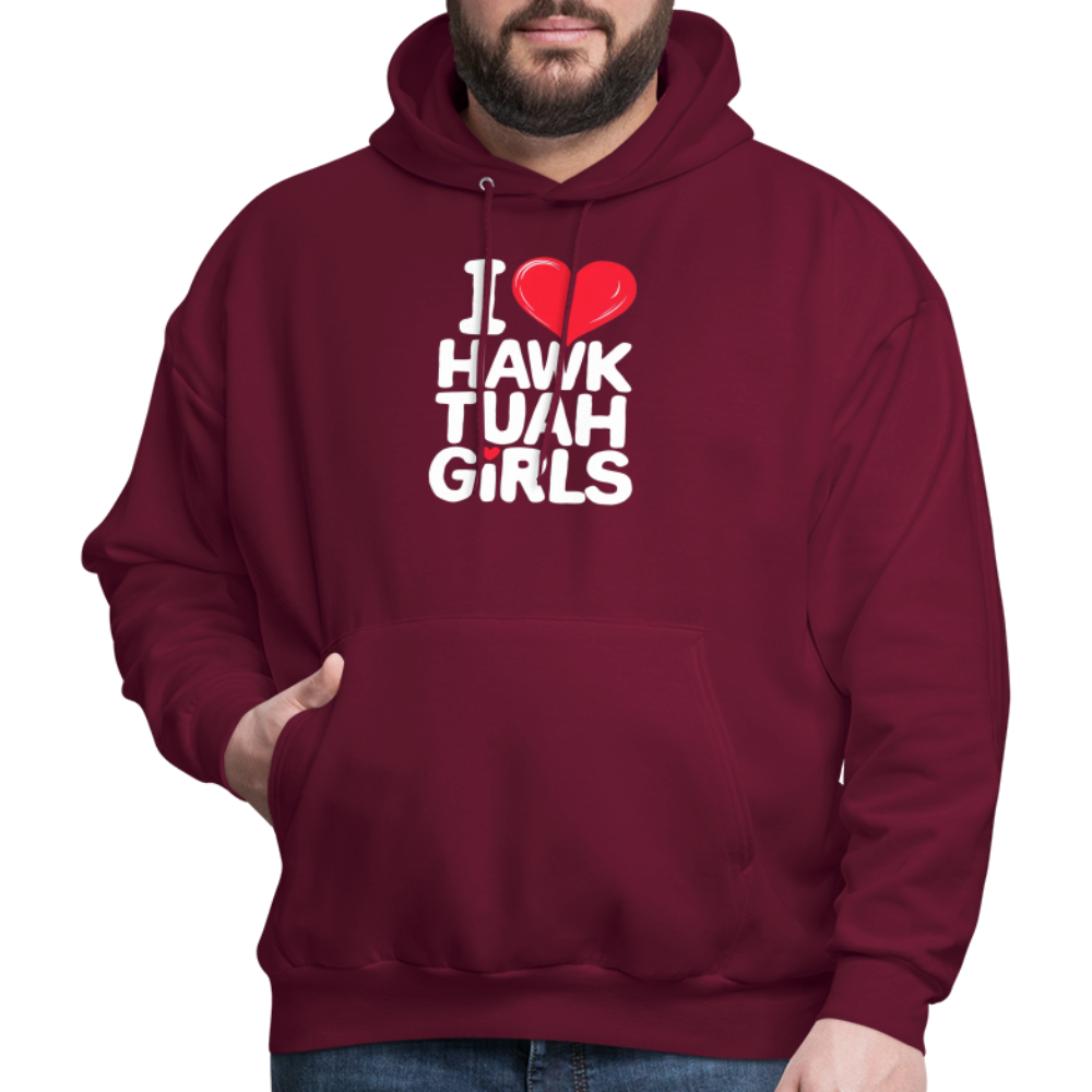 I Love Hawk Tuah Girls Hoodie - burgundy