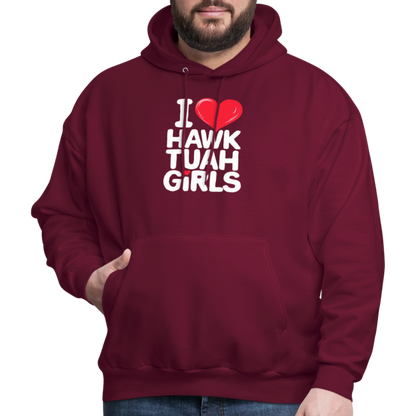 I Love Hawk Tuah Girls Hoodie - burgundy