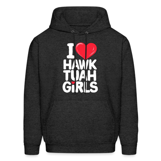 I Love Hawk Tuah Girls Hoodie - charcoal grey