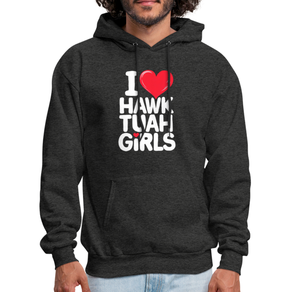 I Love Hawk Tuah Girls Hoodie - charcoal grey