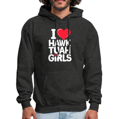 I Love Hawk Tuah Girls Hoodie - charcoal grey