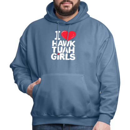 I Love Hawk Tuah Girls Hoodie - denim blue