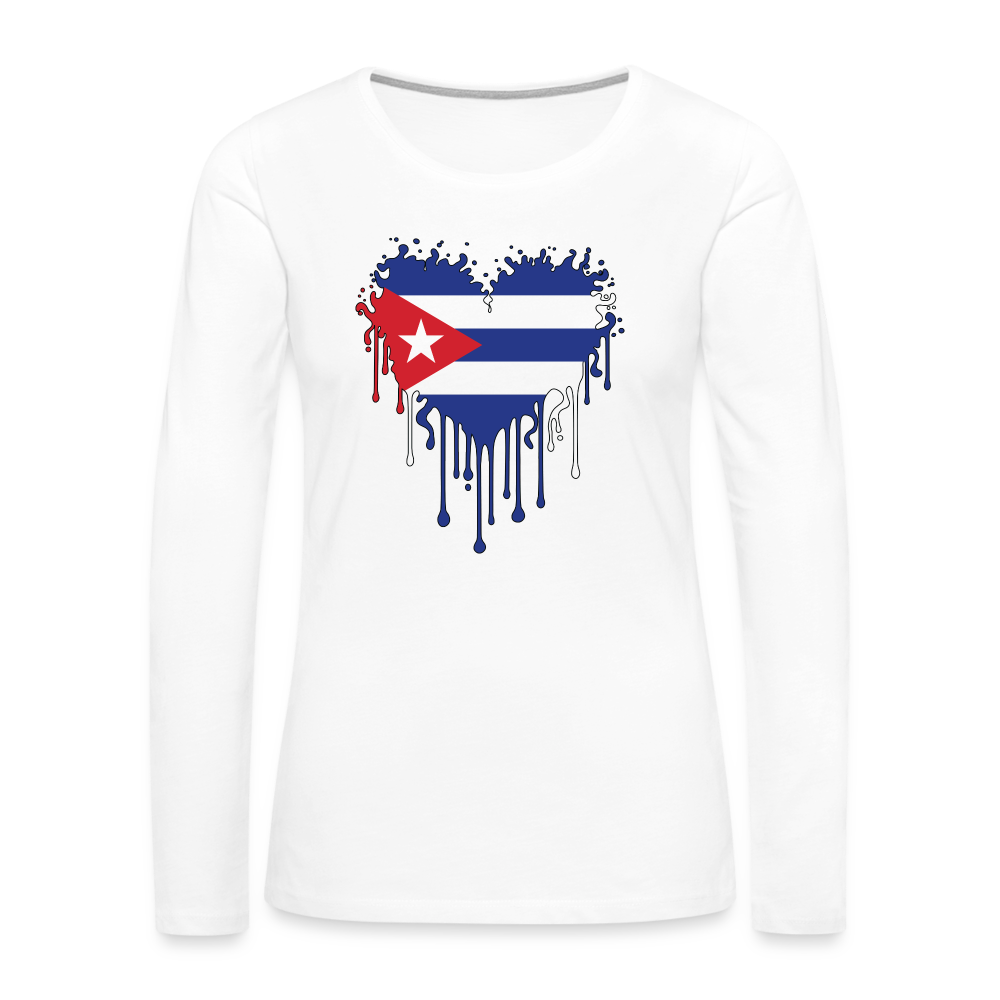 Heart of Cuba Flag Women's Premium Long Sleeve T-Shirt - white