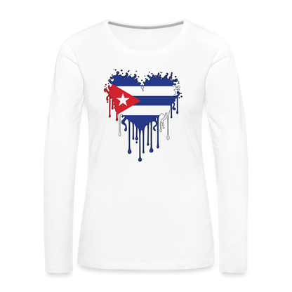 Heart of Cuba Flag Women's Premium Long Sleeve T-Shirt - white