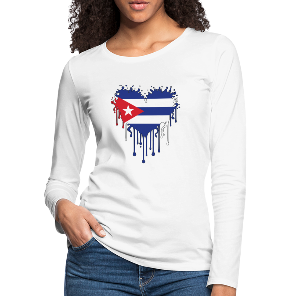 Heart of Cuba Flag Women's Premium Long Sleeve T-Shirt - white