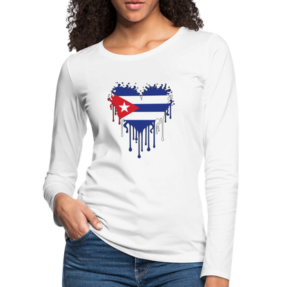 Heart of Cuba Flag Women's Premium Long Sleeve T-Shirt - white