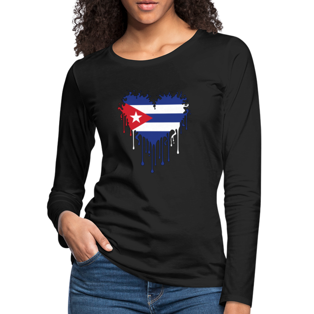 Heart of Cuba Flag Women's Premium Long Sleeve T-Shirt - black