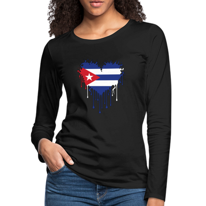 Heart of Cuba Flag Women's Premium Long Sleeve T-Shirt - black