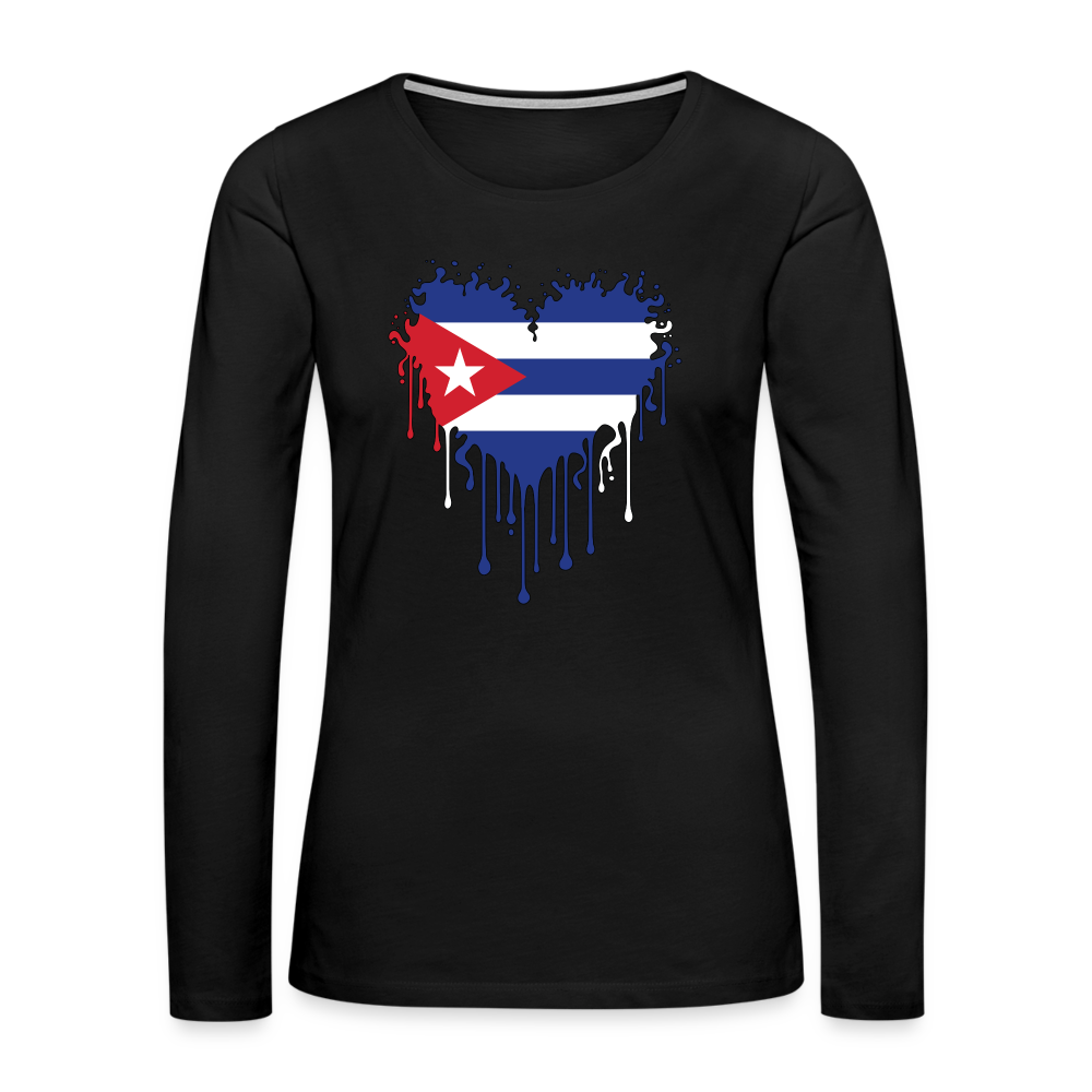 Heart of Cuba Flag Women's Premium Long Sleeve T-Shirt - black