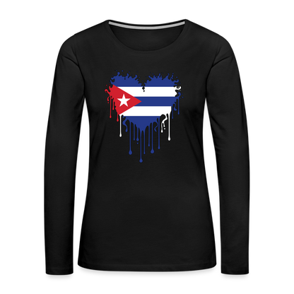 Heart of Cuba Flag Women's Premium Long Sleeve T-Shirt - black