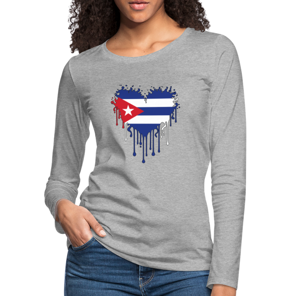 Heart of Cuba Flag Women's Premium Long Sleeve T-Shirt - heather gray