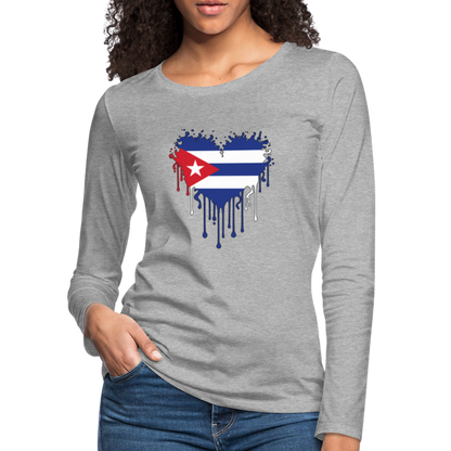 Heart of Cuba Flag Women's Premium Long Sleeve T-Shirt - heather gray