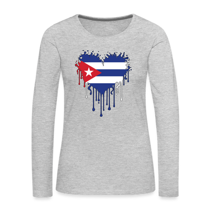 Heart of Cuba Flag Women's Premium Long Sleeve T-Shirt - heather gray