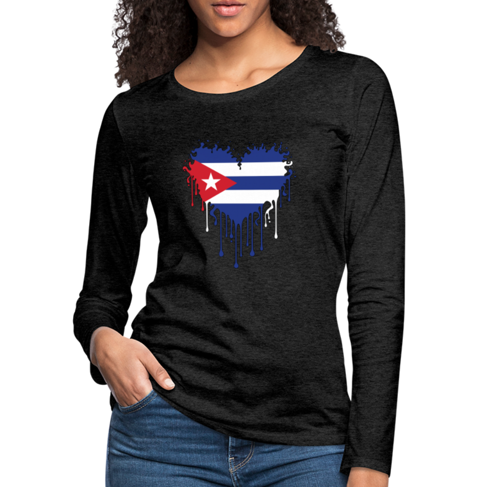 Heart of Cuba Flag Women's Premium Long Sleeve T-Shirt - charcoal grey