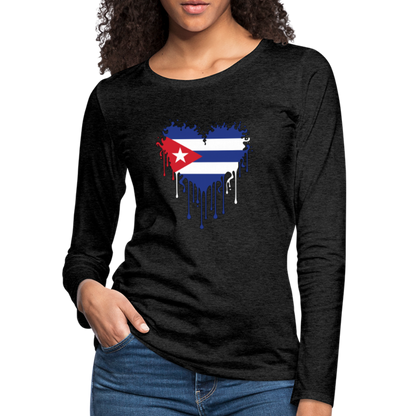 Heart of Cuba Flag Women's Premium Long Sleeve T-Shirt - charcoal grey