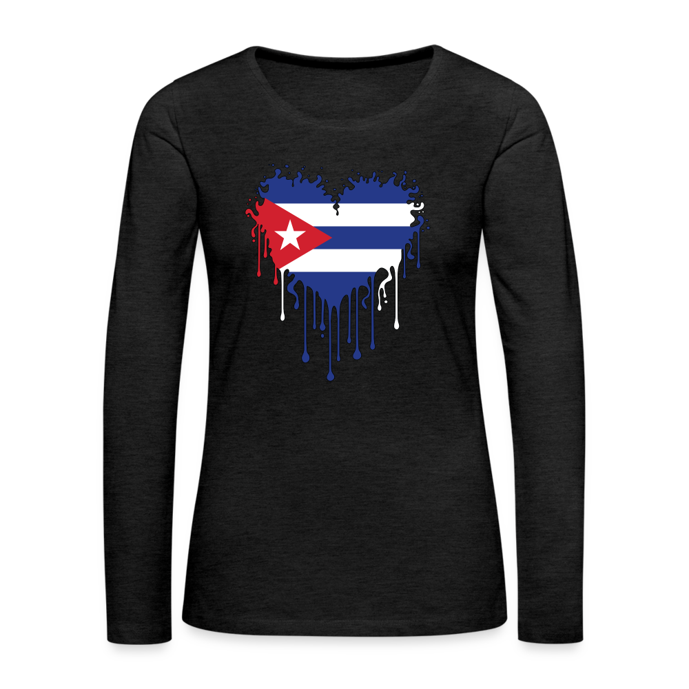 Heart of Cuba Flag Women's Premium Long Sleeve T-Shirt - charcoal grey