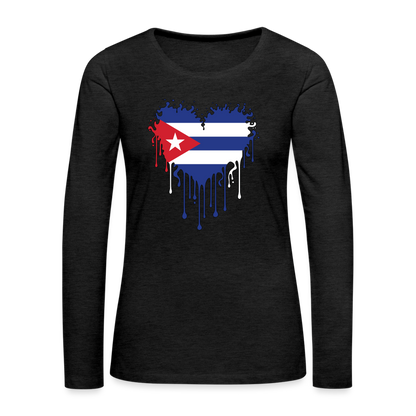 Heart of Cuba Flag Women's Premium Long Sleeve T-Shirt - charcoal grey