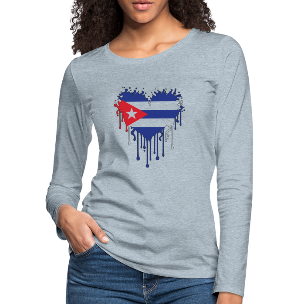 Heart of Cuba Flag Women's Premium Long Sleeve T-Shirt - heather ice blue