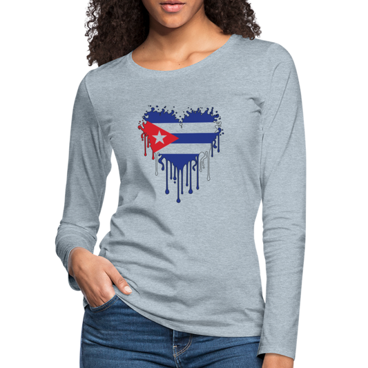 Heart of Cuba Flag Women's Premium Long Sleeve T-Shirt - heather ice blue