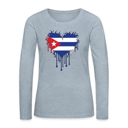 Heart of Cuba Flag Women's Premium Long Sleeve T-Shirt - heather ice blue