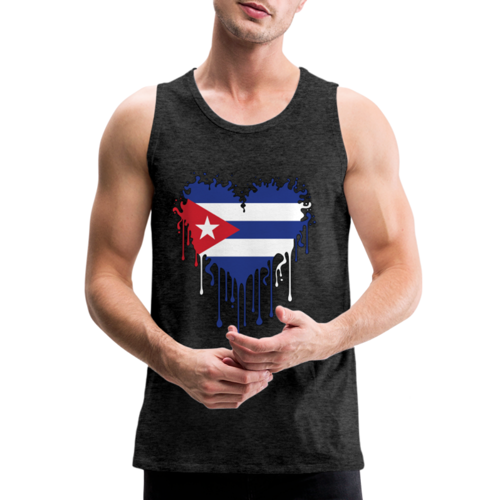 Heart of Cuba Flag Men’s Premium Tank Top - charcoal grey