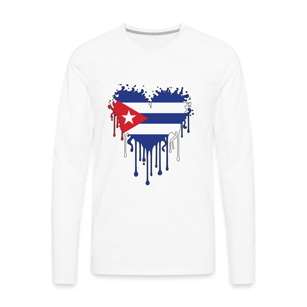 Heart of Cuba Flag Men's Premium Long Sleeve T-Shirt - white