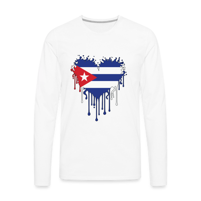 Heart of Cuba Flag Men's Premium Long Sleeve T-Shirt - white