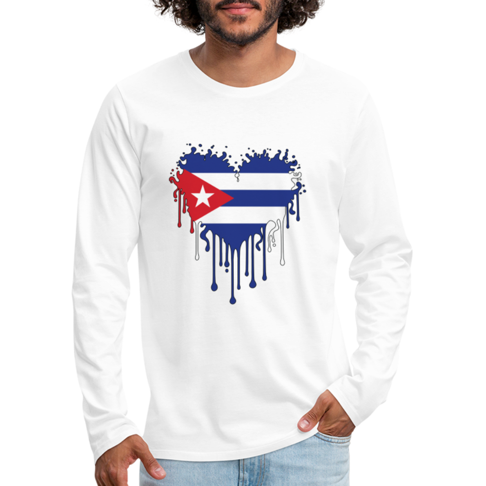 Heart of Cuba Flag Men's Premium Long Sleeve T-Shirt - white