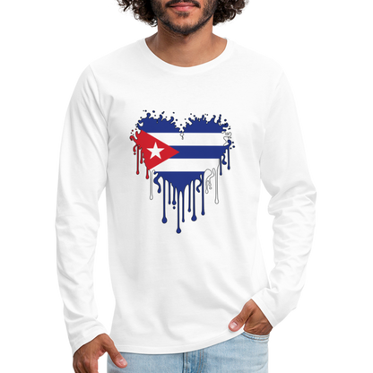 Heart of Cuba Flag Men's Premium Long Sleeve T-Shirt - white