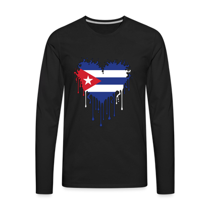 Heart of Cuba Flag Men's Premium Long Sleeve T-Shirt - black