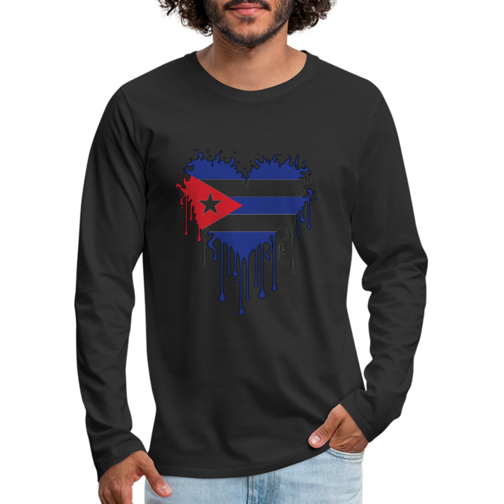 Heart of Cuba Flag Men's Premium Long Sleeve T-Shirt - black