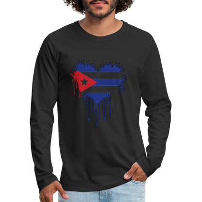 Heart of Cuba Flag Men's Premium Long Sleeve T-Shirt - black