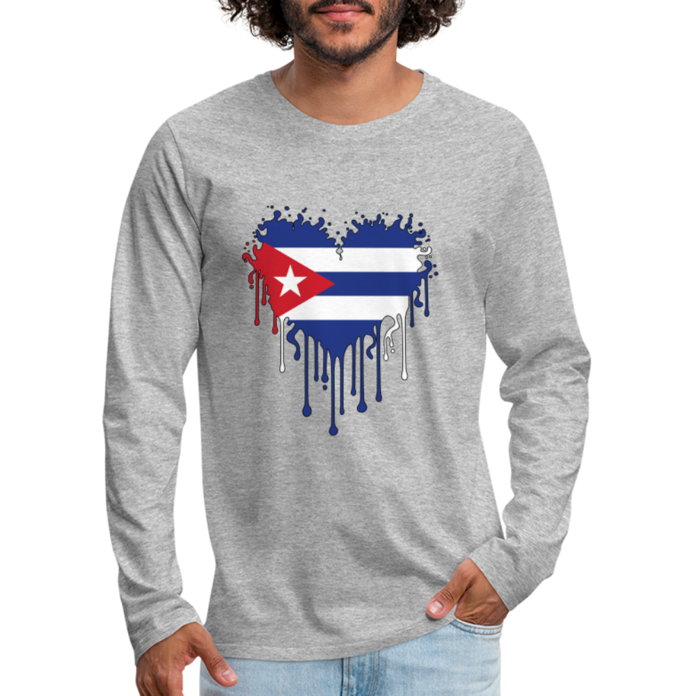 Heart of Cuba Flag Men's Premium Long Sleeve T-Shirt - heather gray