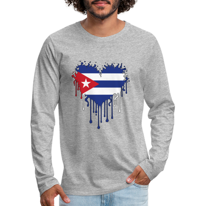 Heart of Cuba Flag Men's Premium Long Sleeve T-Shirt - heather gray