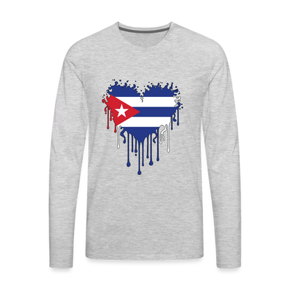 Heart of Cuba Flag Men's Premium Long Sleeve T-Shirt - heather gray