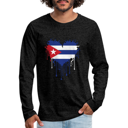 Heart of Cuba Flag Men's Premium Long Sleeve T-Shirt - charcoal grey